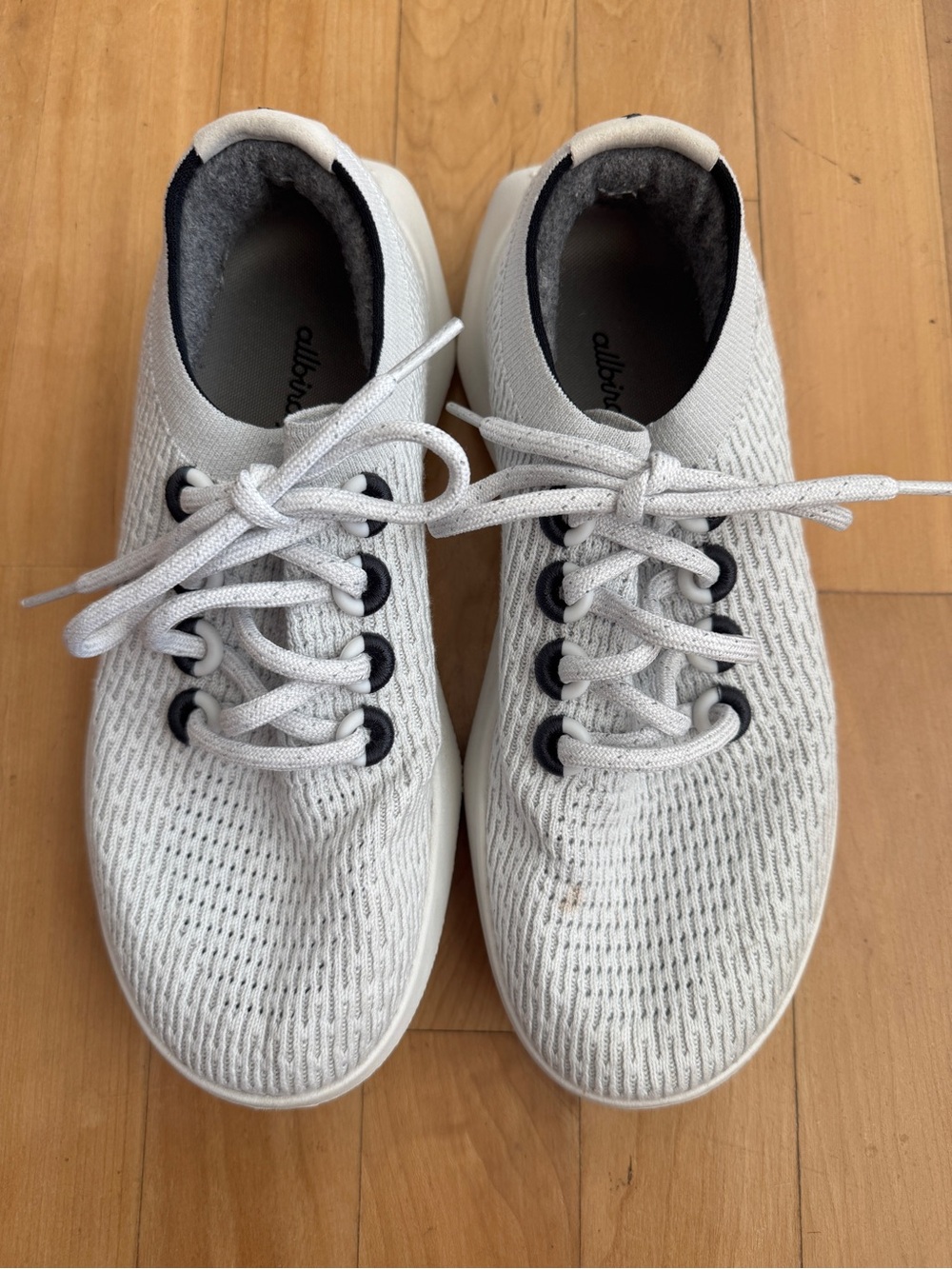 allbirds Women’s White Knit Sneakers with Black Eyelets